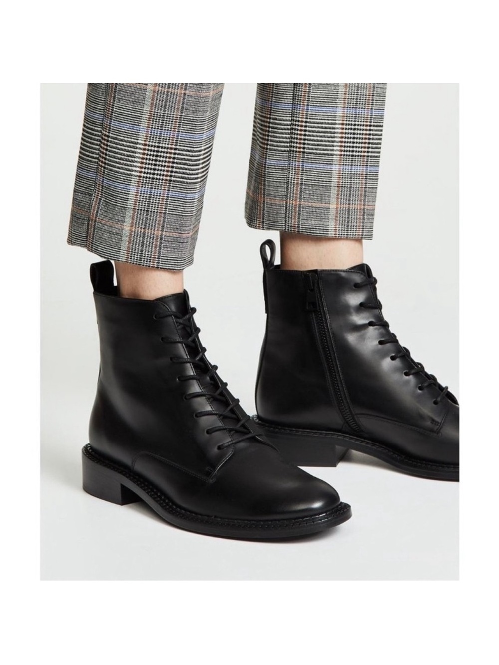 Vince Cabria Black Lace-Up Leather Ankle Boots in Black Size 7